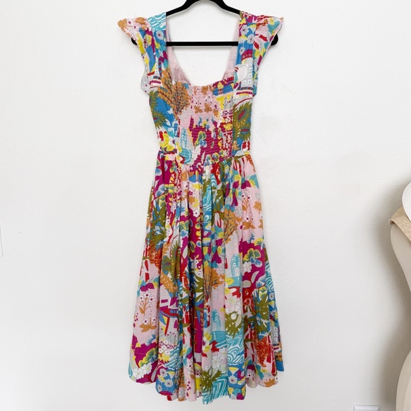 Caroline Constas Claudia Floral Print Flutter Sleeve Open Back Midi Dress - Picture 6 of 15